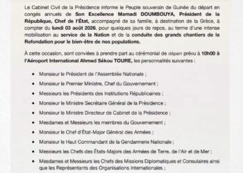 🇬🇳 Guinée | Présidence : le Général Mamadi Doumbouya entame une pause annuelle à partir du 3 août
