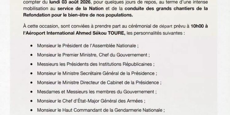 🇬🇳 Guinée | Présidence : le Général Mamadi Doumbouya entame une pause annuelle à partir du 3 août