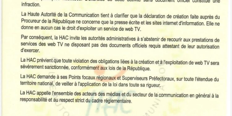 Web TV en Guinée : la HAC rappelle les exigences du cadre légal